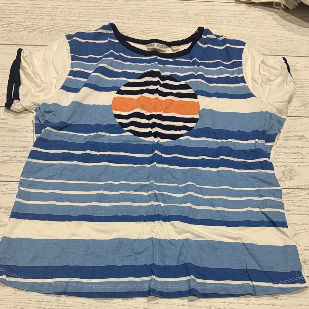 Eva Mendes for New York & Company Blue and Orange Striped Tee